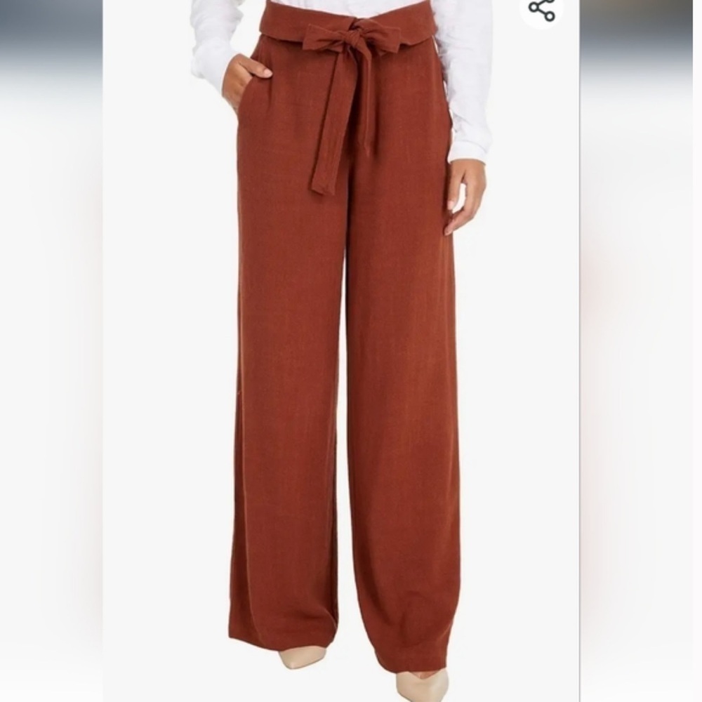 NWT  Revolve Bobi Black Los Angeles Fold-Over Tie Pants Wide-Leg Pants in Rust